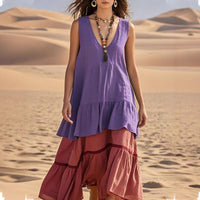 Women's Casual V-Neck Sleeveless Patchwork Dress