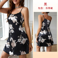 Sexy French Style Ice Silk Pajamas Big Flower Sweet Sexy Slip Nightdress