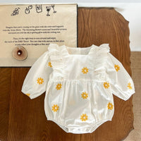 Sweet Daisies Embroidery Rompers Long Sleeve Onesie