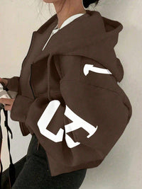 Long-sleeve Zip-up Casual Sweatshirt With A Printed Design