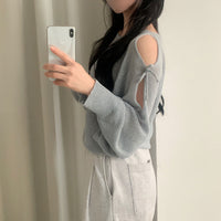 Lace-up Cutout Off-shoulder Loose Sun Protection Sweater Top