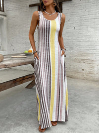 Womens European And American-style Striped Sleeveless Long Dress