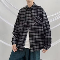 Men's Loose And Casual Black Plaid Long Sleeve Shirt