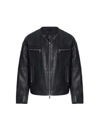 Niche V-neck Zipper Design Leather Coat For Men