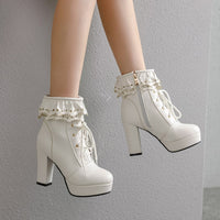 Autumn And Winter Lace Up Women's Thick Heel Lace Fashion Boots