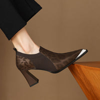 British Leopard Print Metal Head High Heels Women's Thick Heels New Spring And Autumn Season