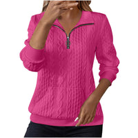 Womens Casual Lapel-collar Zip-up Long-sleeve Hoodie With Pockets