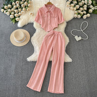 Womens Wide-leg Pants And Slim-fit Single-breasted Top Two-piece Set