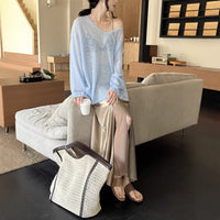 Irregularly Slit Double-Layer Gauze Relaxed-Fit Fishtail Skirt