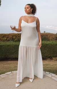 Solid-color Chiffon And Satin Patchwork Slip Dress