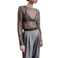 French-style Chic Sexy And Elegant T-shirt Sheer Solid-color Lace Top