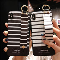Wrist Strap Bracket Apple 12 Phone Case Color Ethnic Style Black And White Stripes