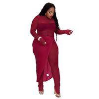 Women's Mesh Split Jumpsuit Skirt Suit