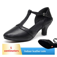 Soft-soled Mid- To High-heeled Modern Cha-cha Closed-toe Dance Shoes For Practice