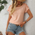 Womens Crew-neck Hollow-out Short-sleeve T-shirt