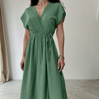 Deep V-neck Short-Sleeve Long Nightdress Loose-Fitting One-Piece Breathable Womens Loungewear