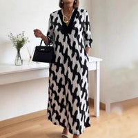 Womens V-neck Printed Dress Loose Fit For Comfort And Ease