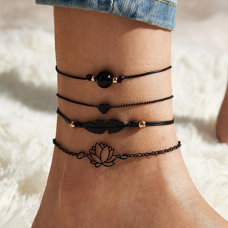 Retro Ethnic Style Lotus Leaves Love Spray Paint Bracelet Anklet