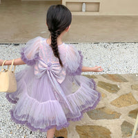 Girls Summer Bow Back Sequined Princess Dress