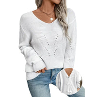 Round Neck Cutout Lace Stitching Bow Back Elegant Sweater