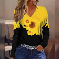 New Stylish Casual Geometric V-Neck Long-Sleeve T-Shirt