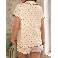 Floral-print Lapel-collar Button-up Cardigan Loungewear Set