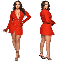 V-neck Double-breasted Cuff-detailed Rhinestone-studded Suit Jacket Dress