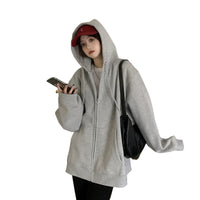 Womens Loose Korean-Style Hooded Sweatshirt Top