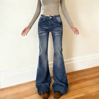Womens Vintage Distressed Washed Denim Jeans With A Low Waist