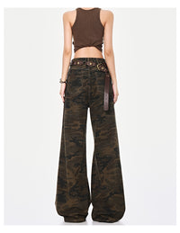 High Street Ripped Brushed Camouflage Jeans