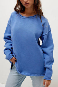 Solid Color Round Neck Loose Versatile Basic Pullover Sweater