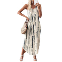 All Over Print Sleeveless V Neck Split Dress