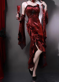 Red Rose Mermaid Dress Elegant Goddess Chic Formal Gown