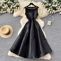 Elegant Sleeveless Diamond-Embellished Glossy A-Line Dress For Women
