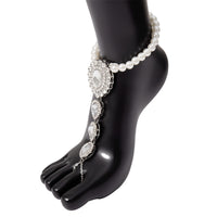 Diamond Studded Pearl Anklet In Drop Shape