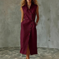 Slim-fit Elegant Single-breasted Dress With A Stand-up Collar For Women