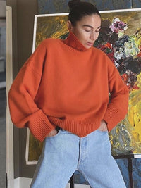 Women's Multi-color Turtleneck Solid Color Sweater Loose Pullover Stand Collar