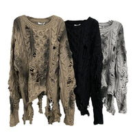 Irregular Ripped Sweater Women's Vintage Knitted Top