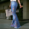 High-elasticity Embroidered Flared Jeans For Women