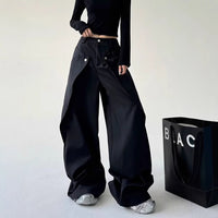 Womens Stylish Asymmetrical Patchwork Straight-Leg Pants