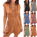 Women's Button Panel Short Sleeve Jumpsuit