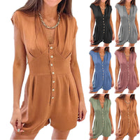 Women's Button Panel Short Sleeve Jumpsuit