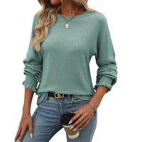 Loose Casual Sunken Stripe Long-sleeved T-shirt For Women