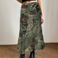 Retro Deciduous Printing Irregular Split Design Skirt