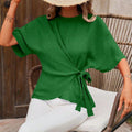 Solid-color Short-sleeve Womens Relaxed-fit Round-neck Casual Twist-detail Top