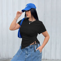 Simple Style Round Neck T-shirt Slim Fit Solid Color Top