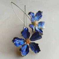 Retro Blue Dripping Oil Petal Earrings European And American Style