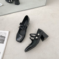 Thick Heeled Square Toe Evening Breeze Gentle French Women's Shoes
