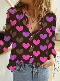 Creative Love Valentine's Day Element Pattern Long Sleeve Women's Shirt