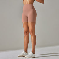 Women's Solid Color Double-sided Brocade Brushed Fitness High Waist Shorts